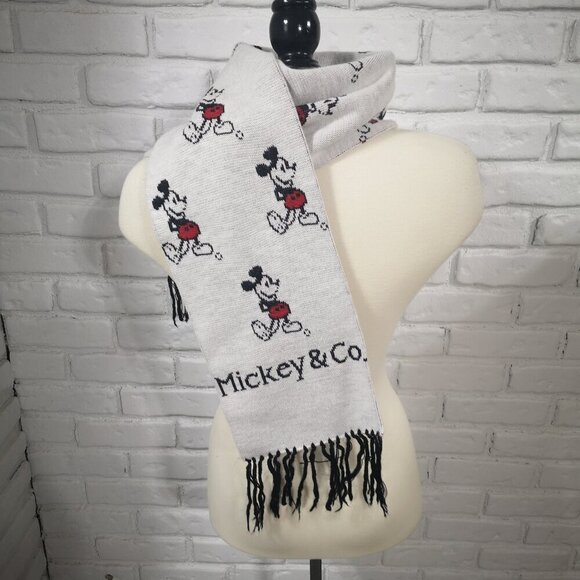 Mickey & Co Unisex Light Grey with Black Fringe Double Knit Scarf - Picture 1 of 4